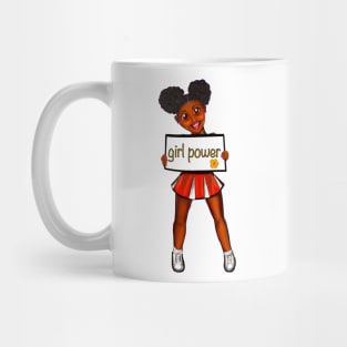 Girl power black anime girl cheerleader with Afro hair in puffs, dimples, brown eyes and dark brown skin side profile. Hair love ! Mug